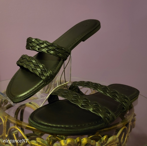 GAP Shoes - Gap Braided Double Strap Black Slide Sandals Sz: 9.5 NWT